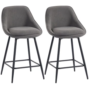 Barhocker 2er Set Tresenhocker mit Fußstütze, Rückenlehne, Kord-Optik Grau - Bild 1 von 10