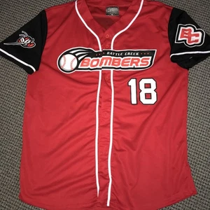 Battle Creek Bombers 2018 Gewinnspiel rot Baseball Trikot EUC - Bild 1 von 5
