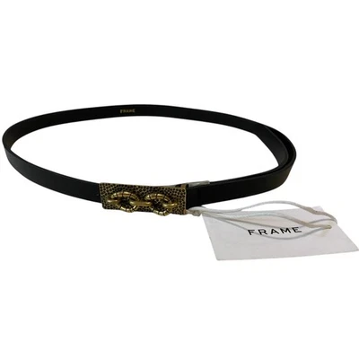 NUEVO CON ETIQUETAS Marco Denim Para Mujer Cinturón de Cuero Negro Cadena Dorada Medallón Herrajes MUESTRA Foto 1 de 4