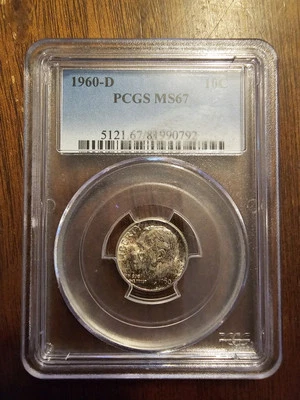 BEAUTIFUL TONED 1960-D PCGS MS67 Silver Roosevelt Dime 10c  - Image 1 of 4