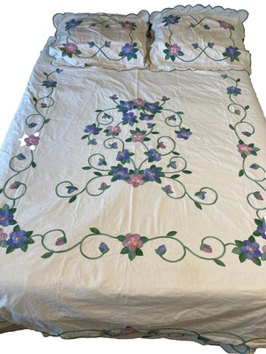 Embassy Queen Purple Floral Duvet Set Cover 2 Shams Bed Skirt Valance Embroidery - Image 1 of 4