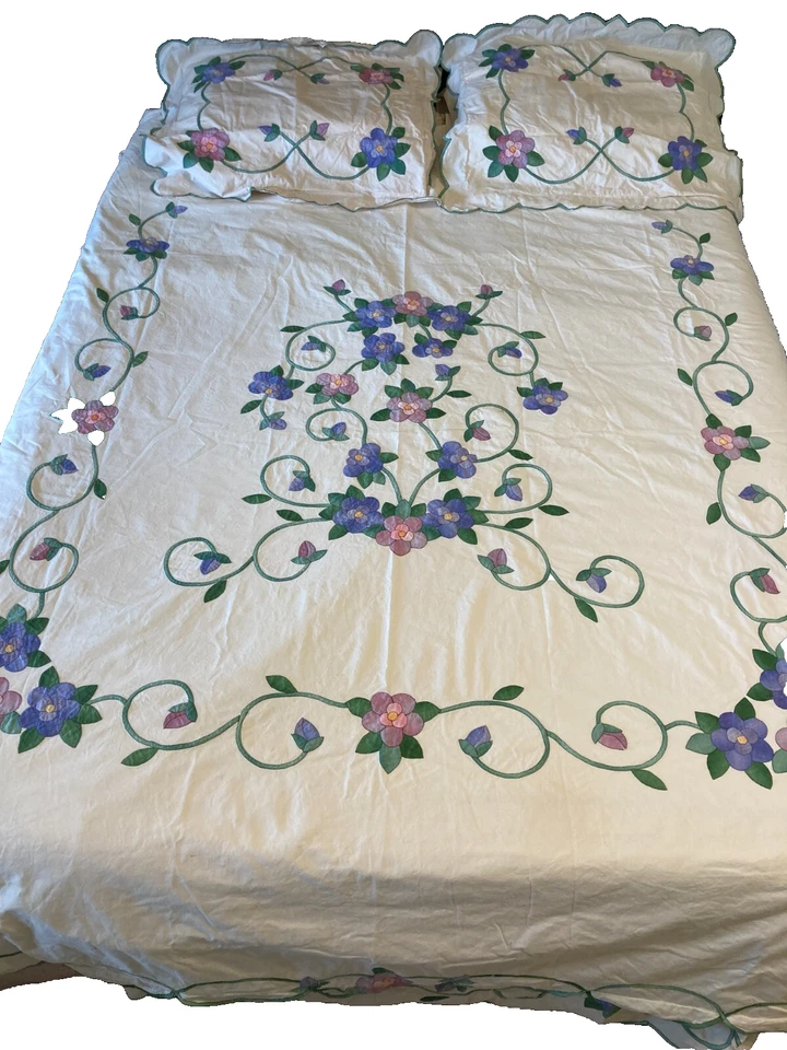 Embassy Queen Purple Floral Duvet Set Cover 2 Shams Bed Skirt Valance Embroidery - Image 1 of 4