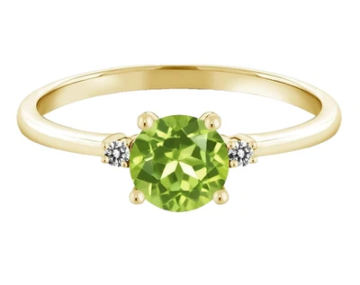 925 Silver Yellow Gold Plated 0.86 Ct Green Peridot Solitaire Engagement Ring - Image 1 of 4