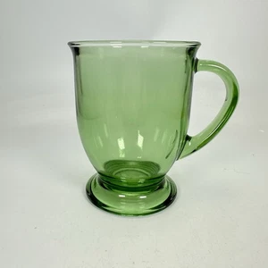 Anchor Hocking Glass Coffee Mug Fern Green Footed 14oz Vtg - Picture 1 of 8