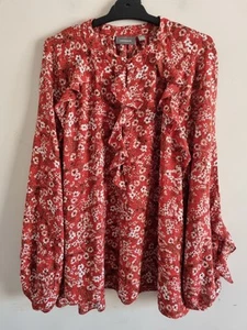 Sussan Womens Red Floral Long Sleeve Blouse Size 18 - Picture 1 of 6