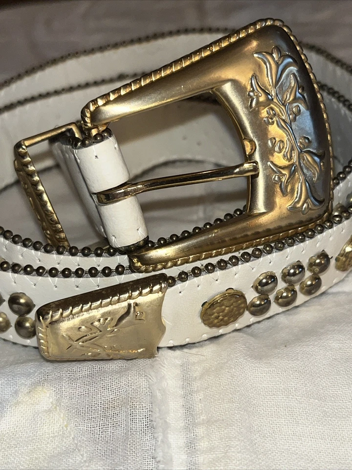 Cinturón Mujer Vaquera Occidental Blanco Con Diseño Tono Dorado Decoraciones Metal Foto 1 de 4