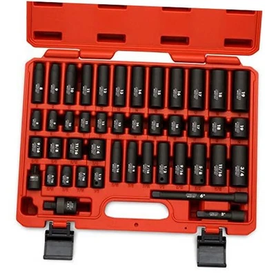  02440A 3/8-Inch-Drive Impact Socket Set, SAE Sizes SAE and Metric 44 Piece - Image 1 of 4