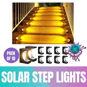 ROSHWEY Solar Step Lights 10‑Pack Waterproof LED Stair Lights Outdoor Deck Pathw - Picture 1 of 8