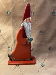 14,5" primitive flach geschnitzte Santa Gelenkarme 1990 signiert Ginny - Bild 1 von 10