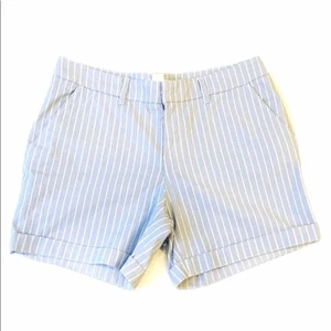 H&M Blue White Striped Shorts High Rise Cuffed 10 Preppy Nautical - Picture 1 of 5