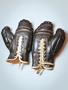 Vintage Jugend Leder Boxhandschuhe - weiche braune Schnürung - 50er Jahre Sparring Style - Bild 1 von 6
