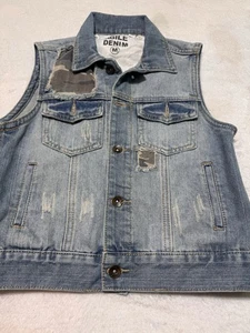Woman's Nina Rossi Distressed Denim Vest Size Medium Camp Patches Stone Wash - Picture 1 of 13
