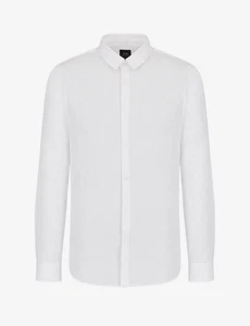 Armani Exchange Camicia Cotone Stretch Logo Tono Su Tono Bianco - Taglia S Uomo - Foto 1 di 2