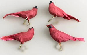 VTG Lot (4) Red Cardinals Real Feathers Feet Wired Ornaments Realistic Birds - Picture 1 of 11