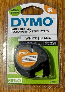 DYMO LetraTag ricariche etichette tessuto ferroso autentiche 12 mm x 2 m rotolo bianco - Foto 1 di 3