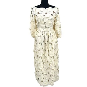 Vintage 80er Richilene Elfenbein Blumen bestickt Maß Spitze Kleid Gr. 8 - Bild 1 von 8