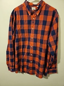 Rowm Men's Long-Sleeve Shirt L Large Navy/Salmon Color. - Picture 1 of 4
