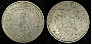 BOLIVIA 1892 H 5 Centavos Heaton Birmingham Como Nuevo 1 Año Tipo KM# 171 (24 829) - Imagen 1 de 3