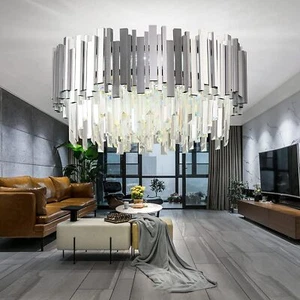 Modern LED Crystal Chandelier,Round Lampshades 3 Tiers K9 Crystals Pendant Light - Picture 1 of 6