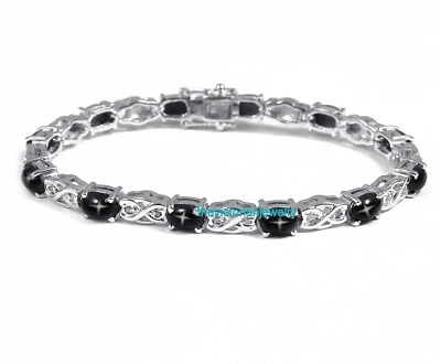 925 Sterling Silver Natural Black Pave Diamond  Bracelet Vintage Wedding Jewelry - Image 1 of 4