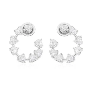 3.61 Ct Natural SI/H Heart Shape Diamond Hoop Earrings Gift 18k White Solid Gold - Picture 1 of 12
