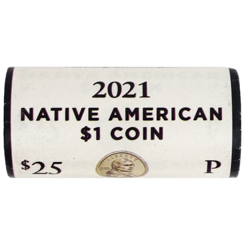 2021 P Native American Sacagawea Dollar BU Mint Wrapped H/T Roll 25 US Coin Lot Cover