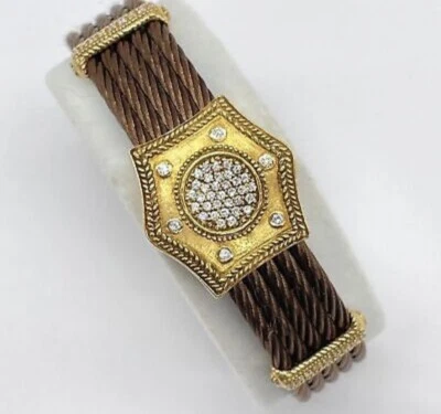 Pulseira Philippe Charriol Celtique 5 fileiras cabo náutico diamante bronze - Imagem 1 de 4