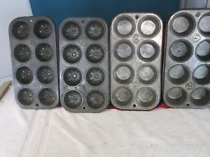 Lotto di 4 mini teglie da forno vintage EKCO cupcake n. Tazze 880 e 080 8 sezioni - Foto 1 di 8