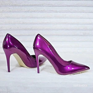 Zapatos de tacón alto Fabio violeta patente púrpura de 4,5" punta puntiaguda bomba EE. UU. 6-10 - Imagen 1 de 7