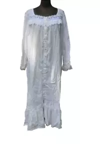 VTG Eileen West Long Cotton Lace Prairie CottageCore Button Robe Gown Sz L NOS - Picture 1 of 3
