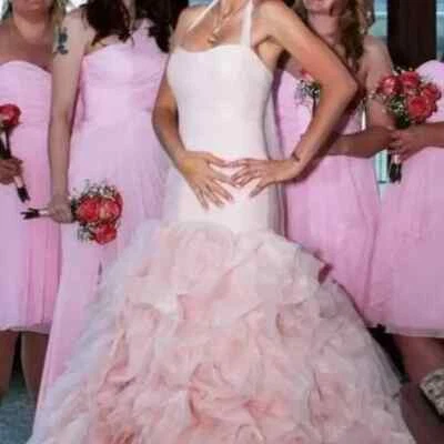 Vera Wang Blush Pink Wedding Full Ball Gown w/Fitted Bodice Size 2 VEIL INCLUDED - Image 1 of 4