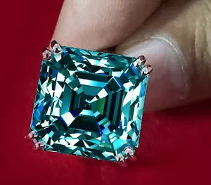 15.17 Ct VVS1+ Huge Asscher Blue Moissanite Diamond Solitaire Silver Ring 8 US - Picture 1 of 3