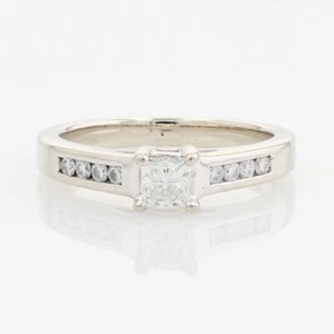 GIA® .64ctw Princess Diamond w/ Accents Engagement Ring 14k White Gold Size 8.25 - Picture 1 of 7