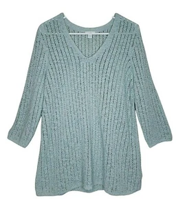 J. Jill Gr. Large zierlich blau strukturiert offen Strick Häkel leichter Pullover - Bild 1 von 5