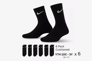 Nike Boys XS Cushioned Crew Socks DRI-FIT 5-7 Shoe Size 10C-3Y Athletic - Picture 1 of 5