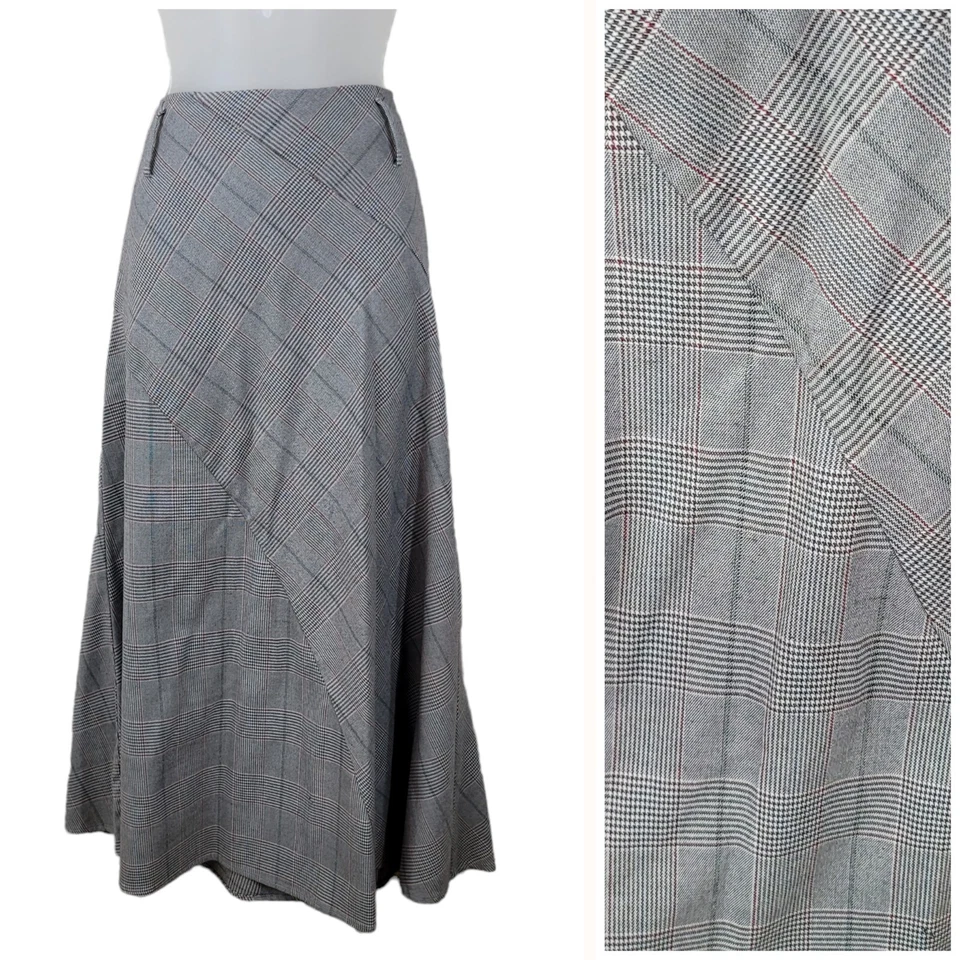 Falda Dressbarn Talla 10 Dark Academia Royalcore Midi Larga a Cuadros Gris Rojo De Colección Foto 1 de 4
