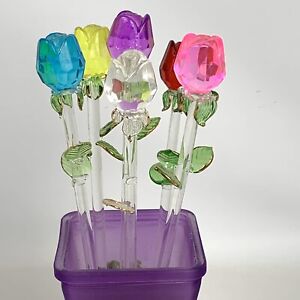 Lifelike Glass Roses - Red,Pink,Purple,White,Blue,Yellow w/ VASE EUC Home 7 1/4”