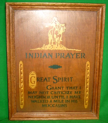 Indian Prayer Framed Wall Plaque -Wood Cut Out " Walk a Mile in His Moccasins" - Image 1 of 4