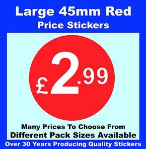 Large £2.99 - 45mm Bright Red Shop Retail Price Point Stickers / Sticky Labels - Picture 1 of 55