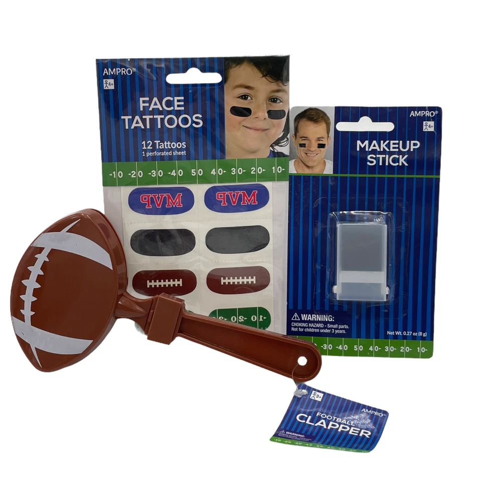 Lote de 3 Tatuajes Faciales Ampro Fútbol Día Juego Negro Bajo Ojos Stick & Clapper  Foto 1 de 4