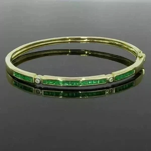 3Ct Princess cut Lab Created Emerald Bangle Bracelet In 14K Yellow Gold Plated - Picture 1 of 4