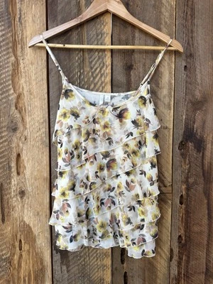 Lauren Conrad Ruffle Spaghetti Strap Y2K Floral Tank Boho Cottagecore Romantic - Image 1 of 4