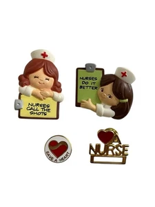 4ct Vintage 80's RN Nurse Pins Lapel Nostalgia Retro RN Melamine Gold Tone - Picture 1 of 3
