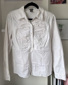 Vintage Ann Taylor Size 14 Large Cotton White Ruffle 90s Corset Y2K Academia