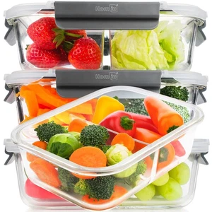 Glass Food Storage Containers with lids - 3 PACK - Glass Meal Prep Containers - Picture 1 of 7