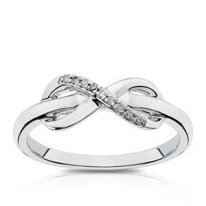 Ernest Jones Silver Infinity Eternity Ring 9 Diamonds 0.05ct New In Box Ladies - Picture 1 of 7