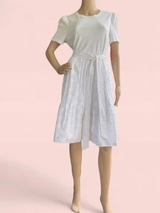 Kate Spade New York Mixed Media Knit Dress Fresh White Eyelet Medium NWT $248 - Picture 1 of 16