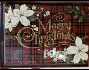 set 15 Punch Studio EMBELLISHED GLITTERED TARTAN CHRISTMAS CARDS poinsettia NEW - Picture 1 of 3