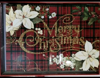 set 15 Punch Studio EMBELLISHED GLITTERED TARTAN CHRISTMAS CARDS poinsettia NEW - Image 1 of 3