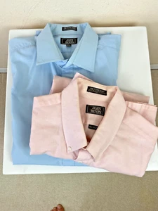 John Henry The Fitted Dress Shirt 34/35 Cotton Pink Blue Polyester 16.5 Set of 2 - Picture 1 of 15